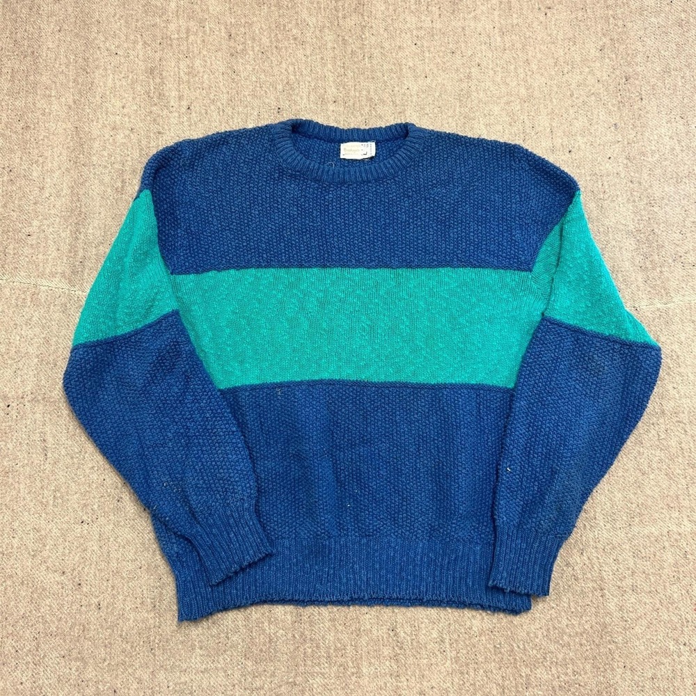 Vintage Brooks Brother Sweater Mens Large Blue 1980s USA Striped